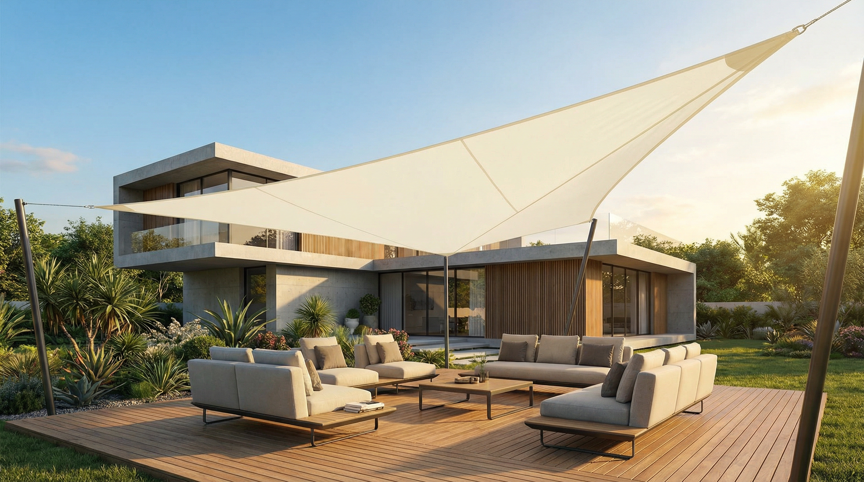 Premium Sonnensegel über moderner Terrasse